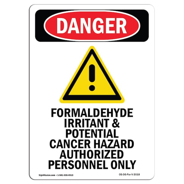 Safety Sign, OSHA Danger, 5" Height, Portrait, D-35-V-2018-10PK
